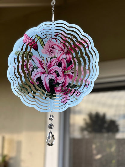 Stargazer Lily Wind Spinner, Hanging Bright Colored Summer Flower Wind Sun Catcher, Twirling Outdoor Gifts, Lily Flower Gift for Gardener
