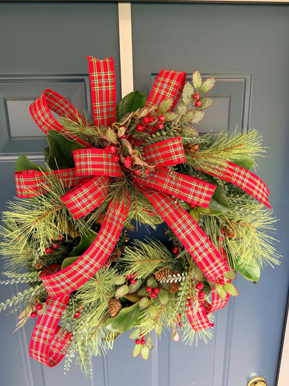 Faux Mixed Greens Traditional Christmas Wreath