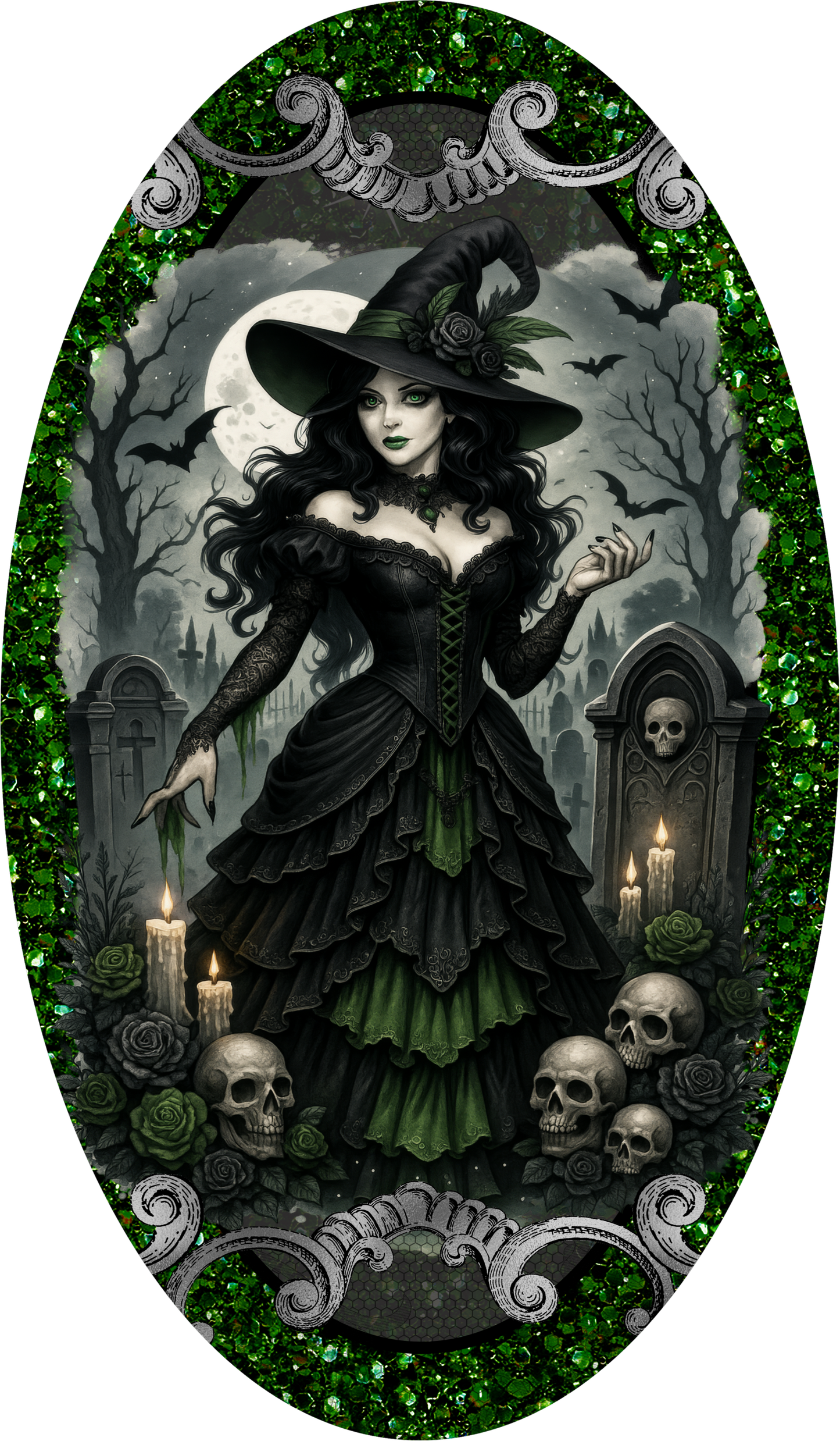 Green Witch Graveyard Oval Wreath Sign
