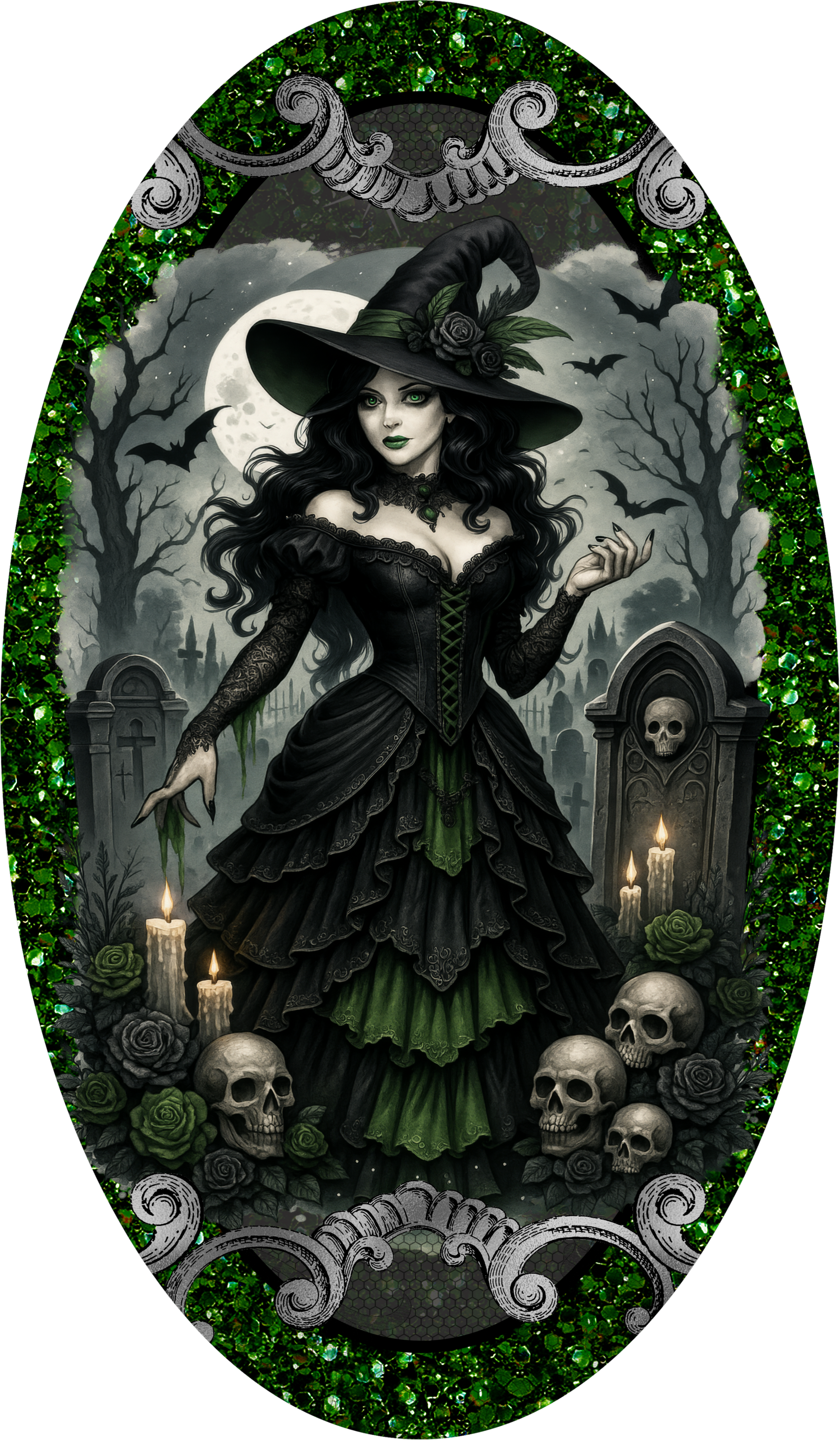 Green Witch Graveyard Oval Wreath Sign