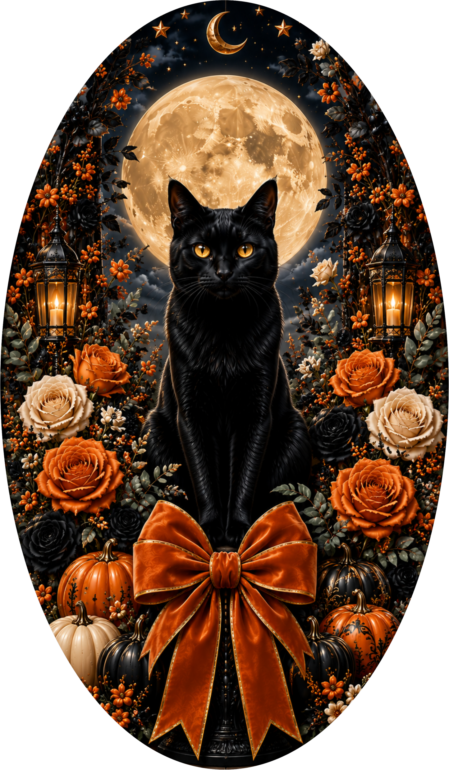 Black Cat Moon Oval Wreath Sign
