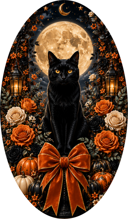 Black Cat Moon Oval Wreath Sign