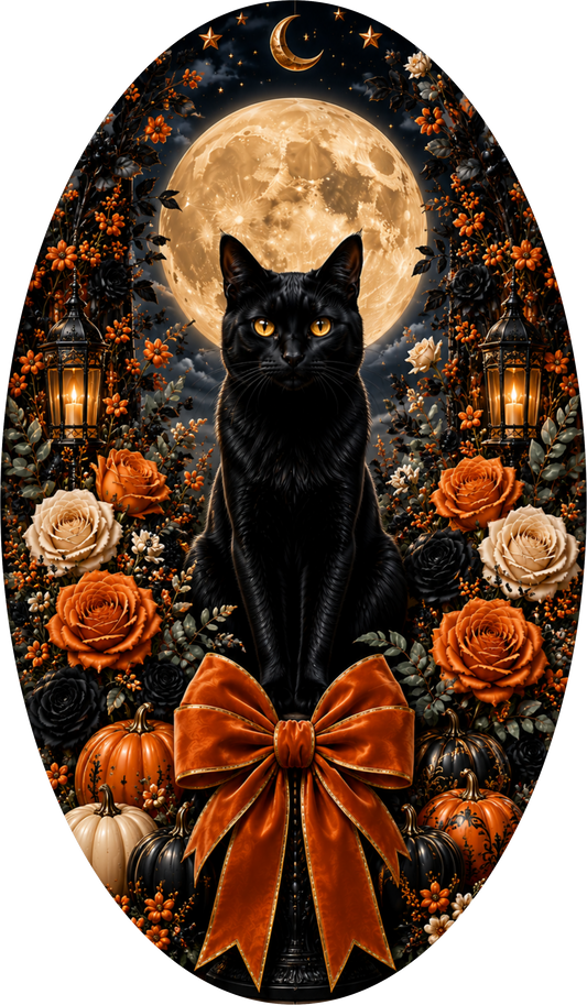 Black Cat Moon Oval Wreath Sign