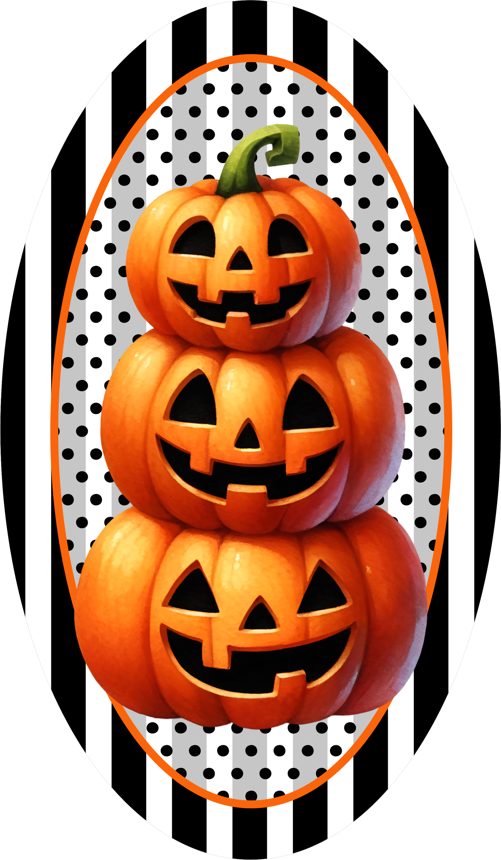 Jack O'Lanterns Stack Black White Polka Dot Oval Wreath Sign