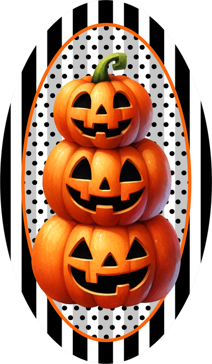Jack O'Lanterns Stack Black White Polka Dot Oval Wreath Sign