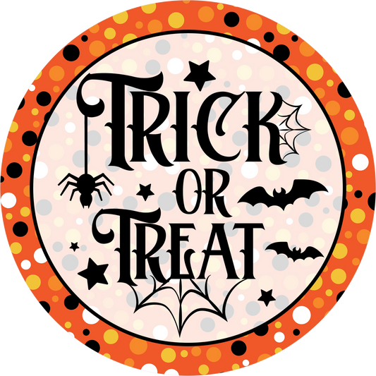 Orange Border Trick or Treat Round Wreath Sign