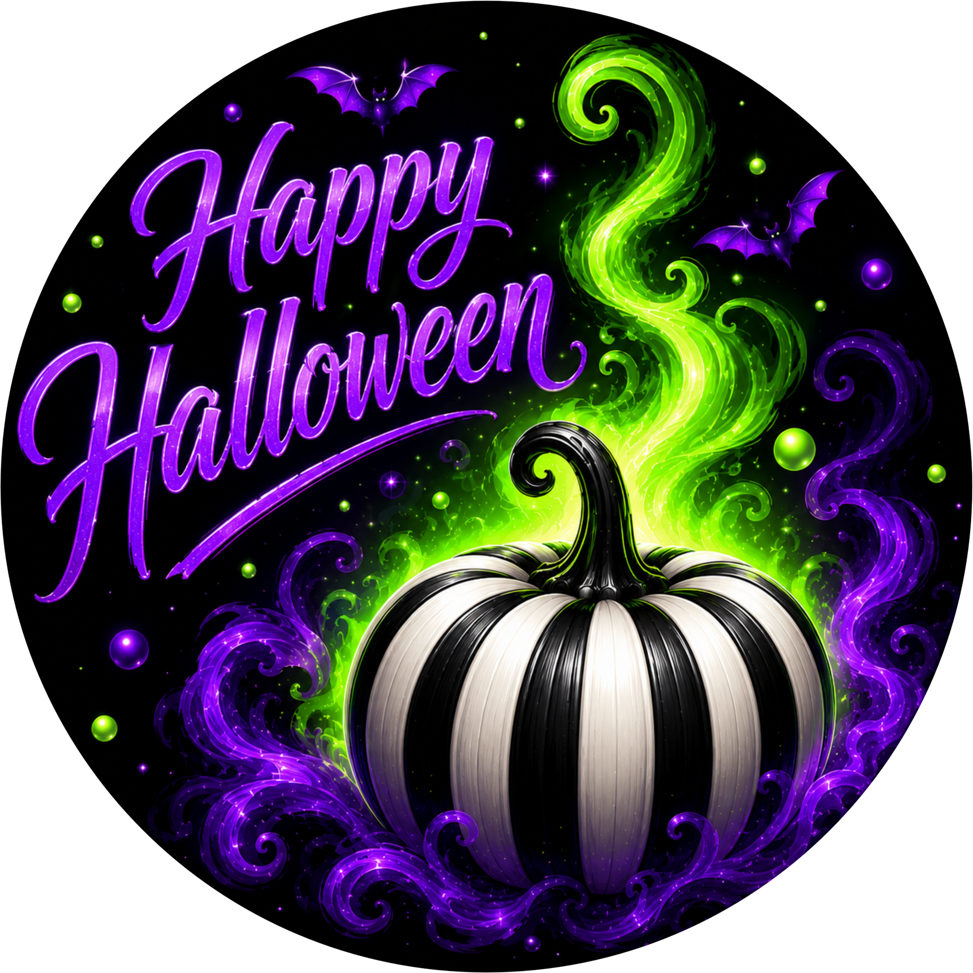 Purple Green with White Black Pumpkin Round Wreath Sign