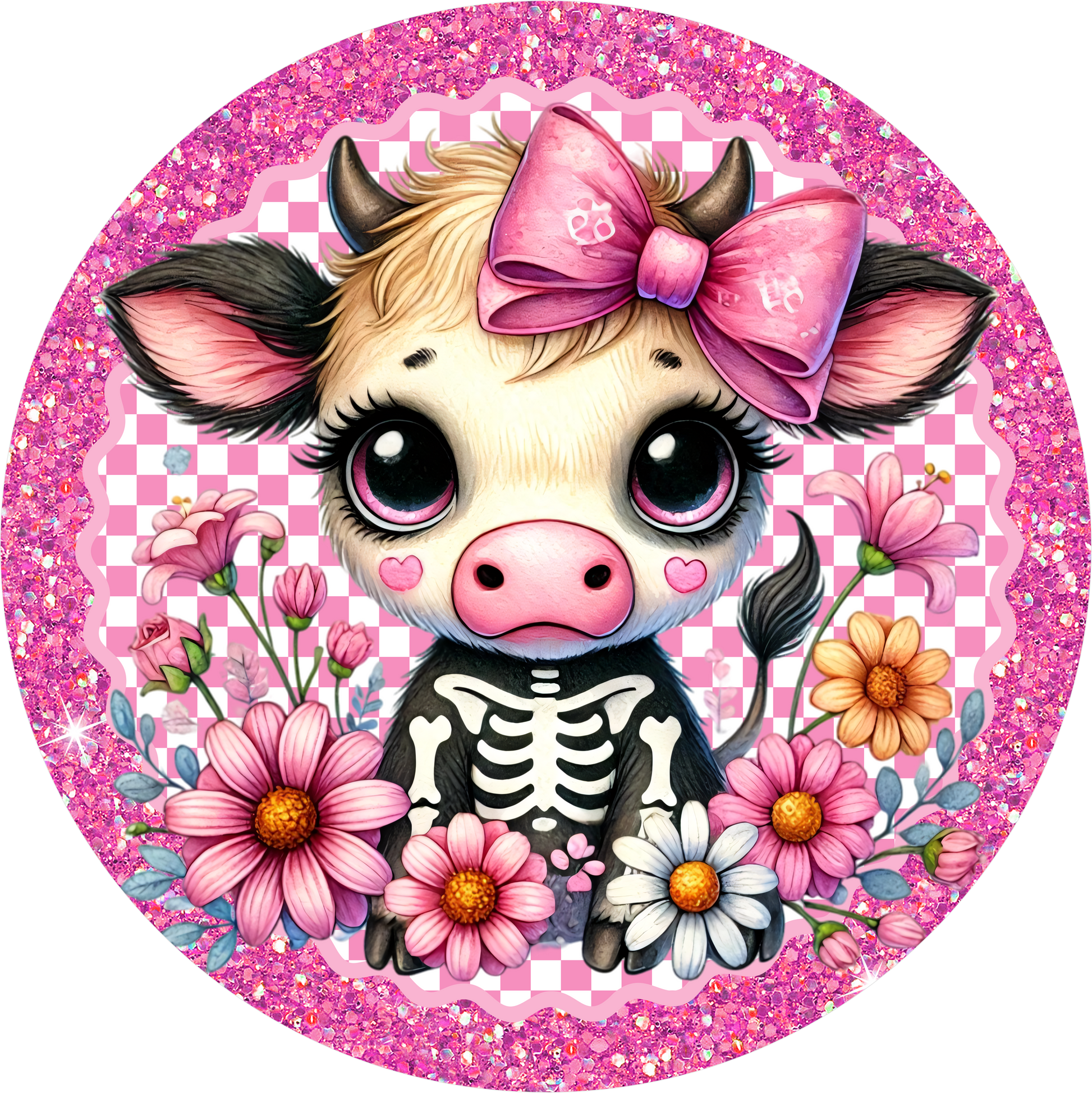 Baby Cow Skeleton Round Wreath Sign