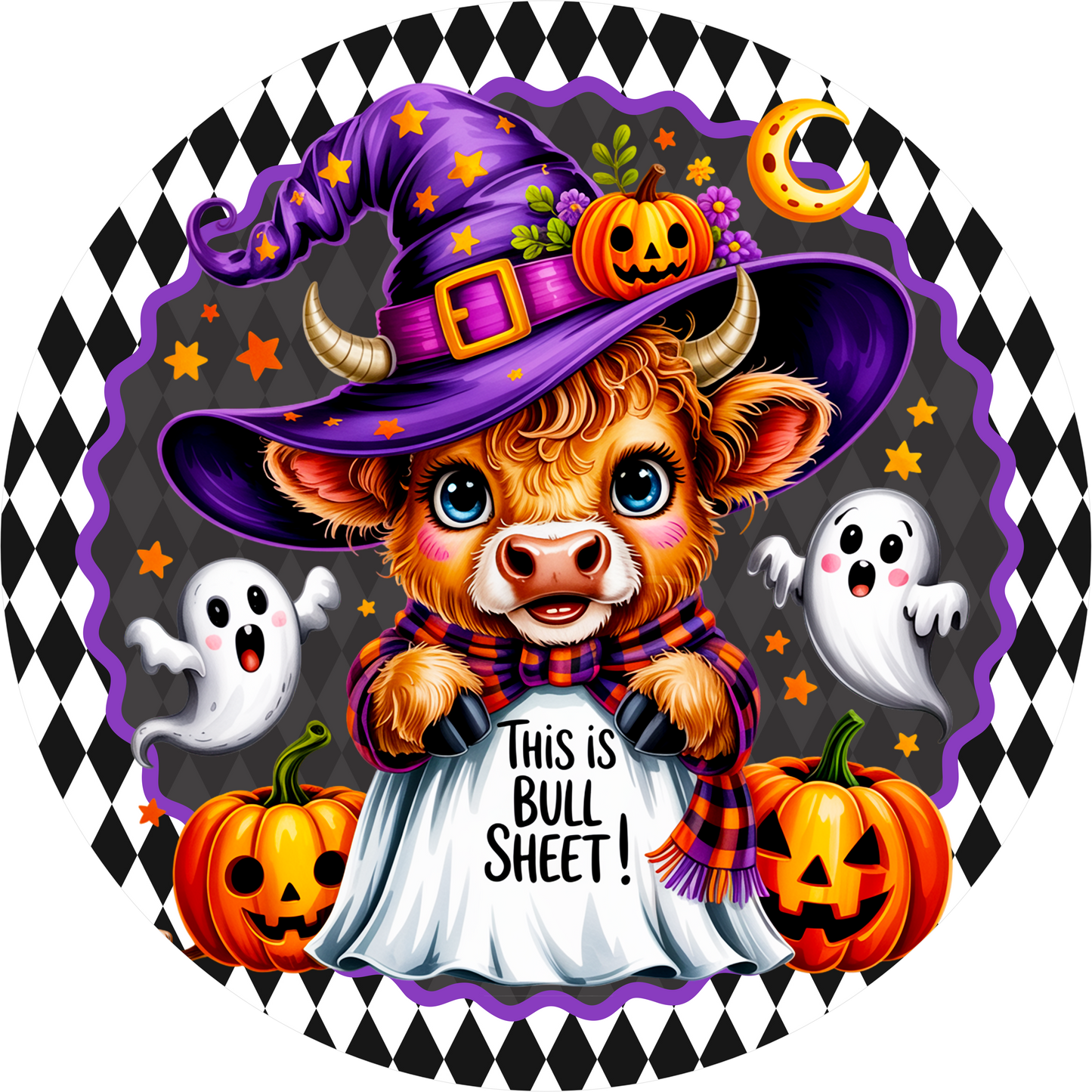 Cow Ghost Bull Sheet Round Wreath Sign