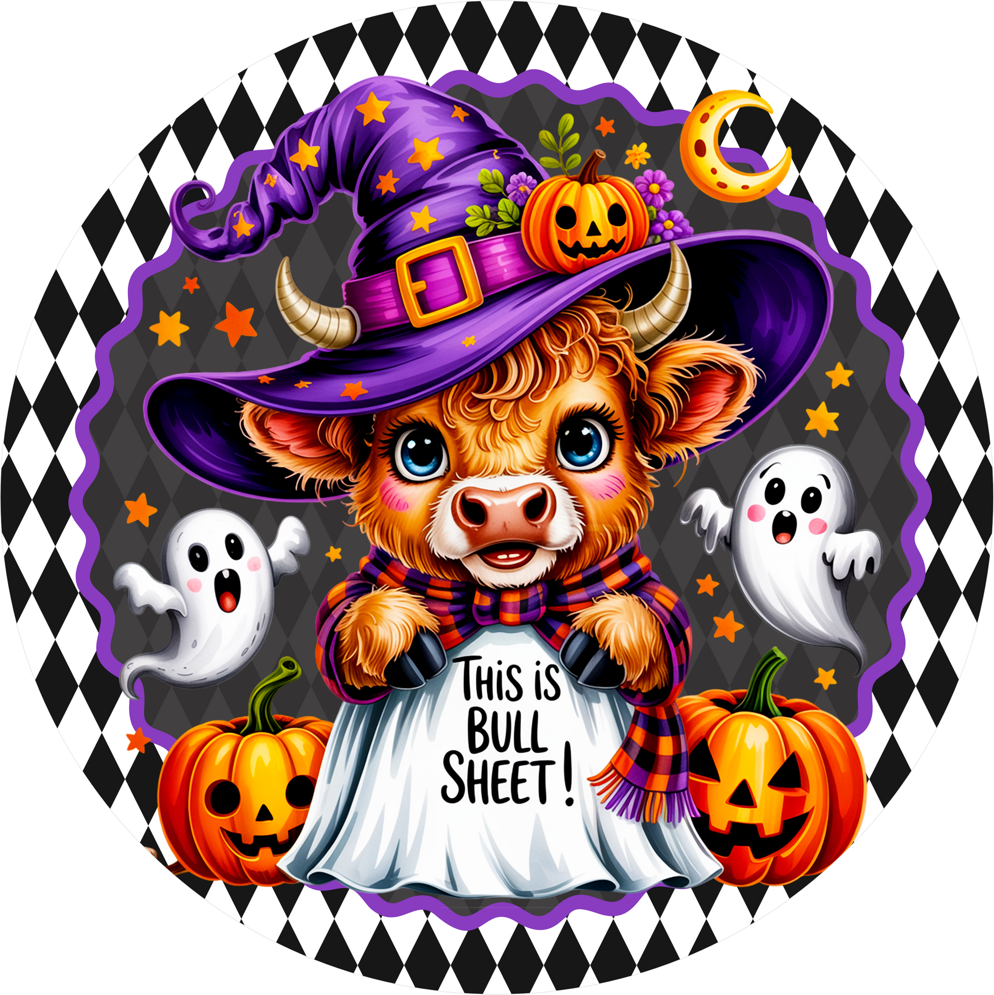 Cow Ghost Bull Sheet Round Wreath Sign