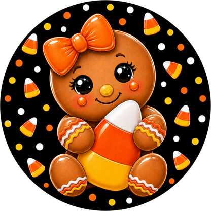 Gingerbread Candy Corn Round Wreath Sign