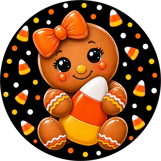 Gingerbread Candy Corn Round Wreath Sign