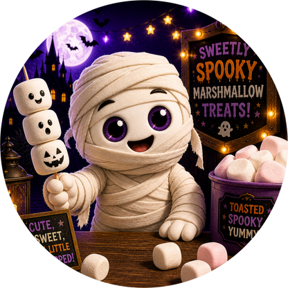 Mummy with Marshmallows Round Wreath Sign