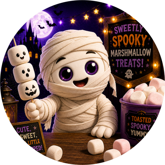 Mummy with Marshmallows Round Wreath Sign