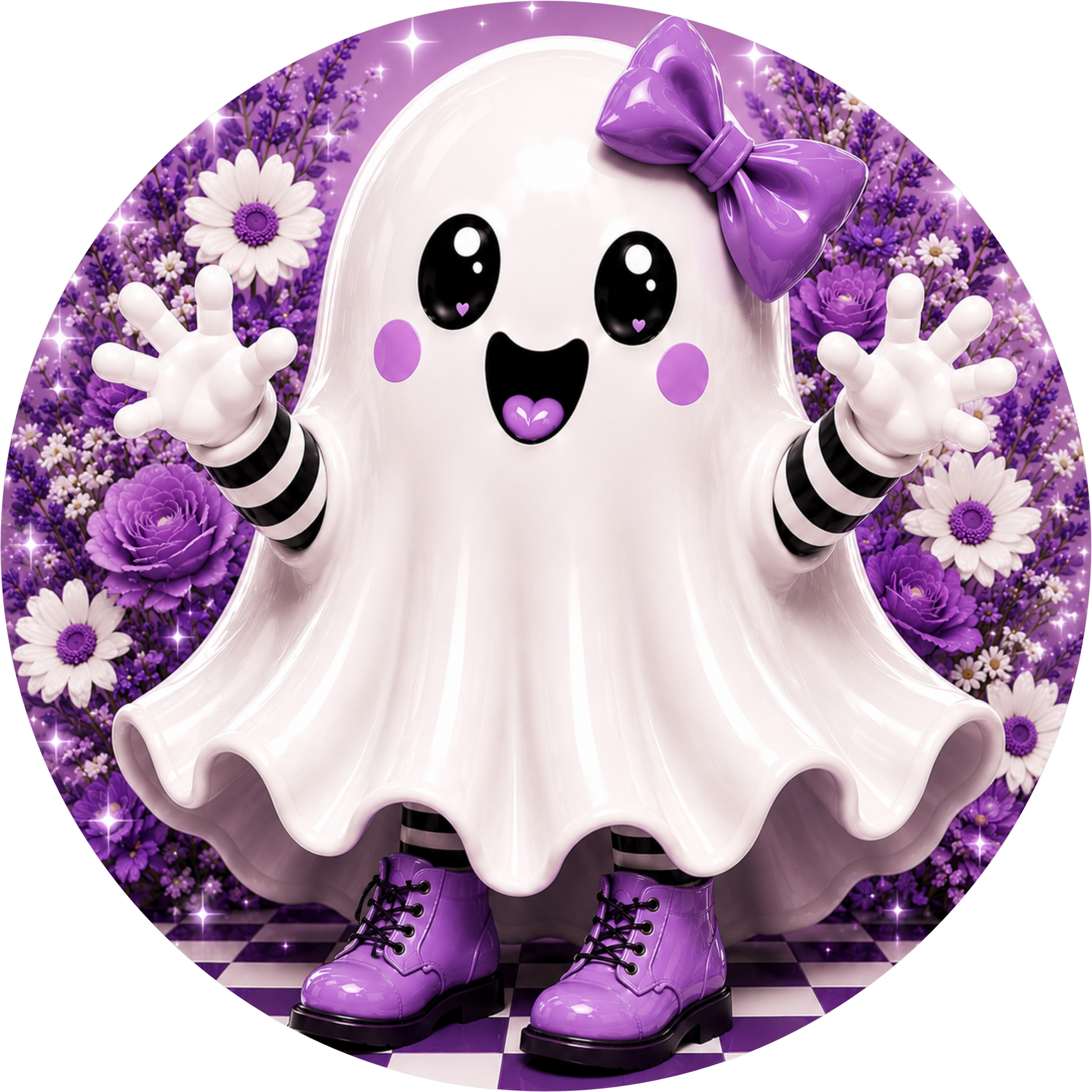 Purple Background Ghost Bow Breathe Round Wreath Sign