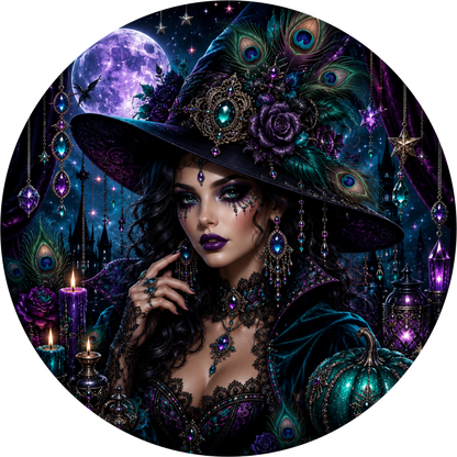 Teal Purple Witch Round Wreath Sign