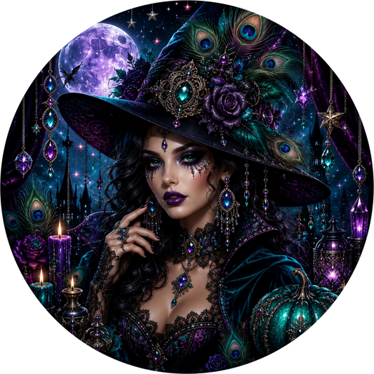 Teal Purple Witch Round Wreath Sign