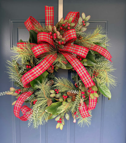 Faux Mixed Greens Traditional Christmas Wreath