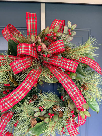 Faux Mixed Greens Traditional Christmas Wreath