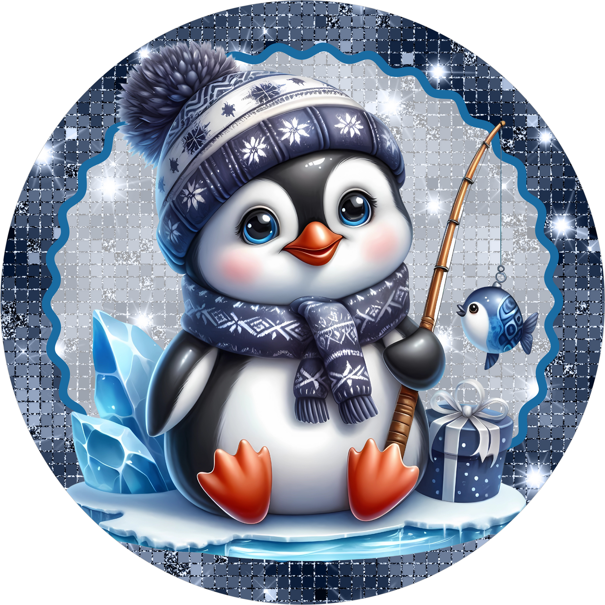 Baby Penguin — Christmas Round Wreath Sign