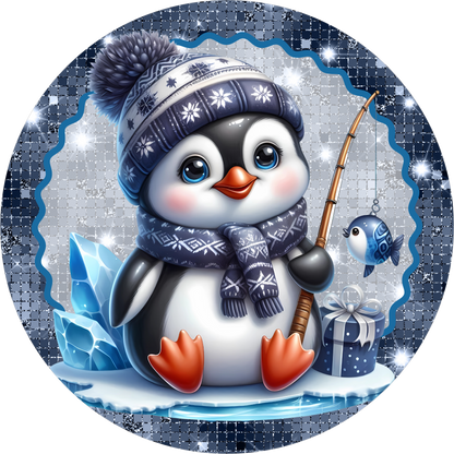 Baby Penguin — Christmas Round Wreath Sign