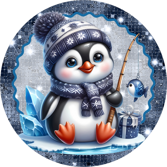Baby Penguin — Christmas Round Wreath Sign