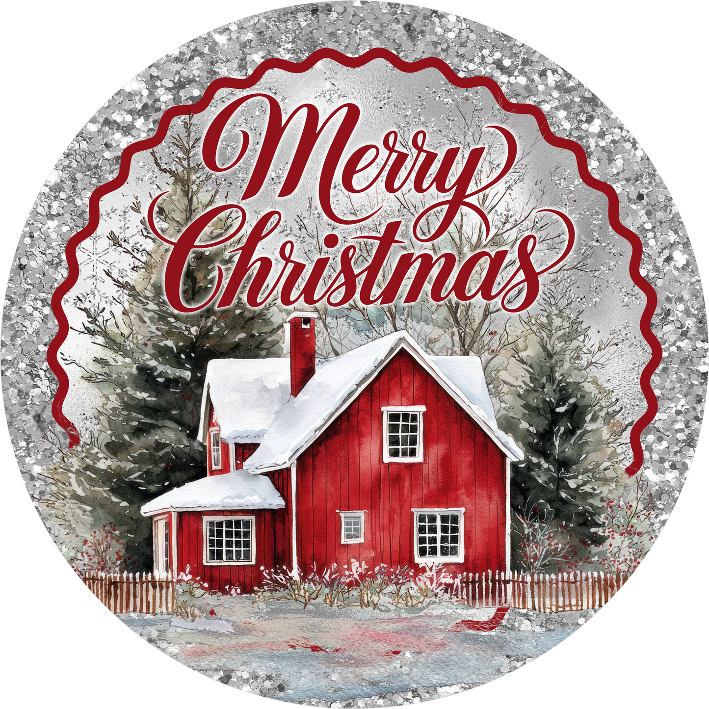 Red House — Christmas Round Wreath Sign