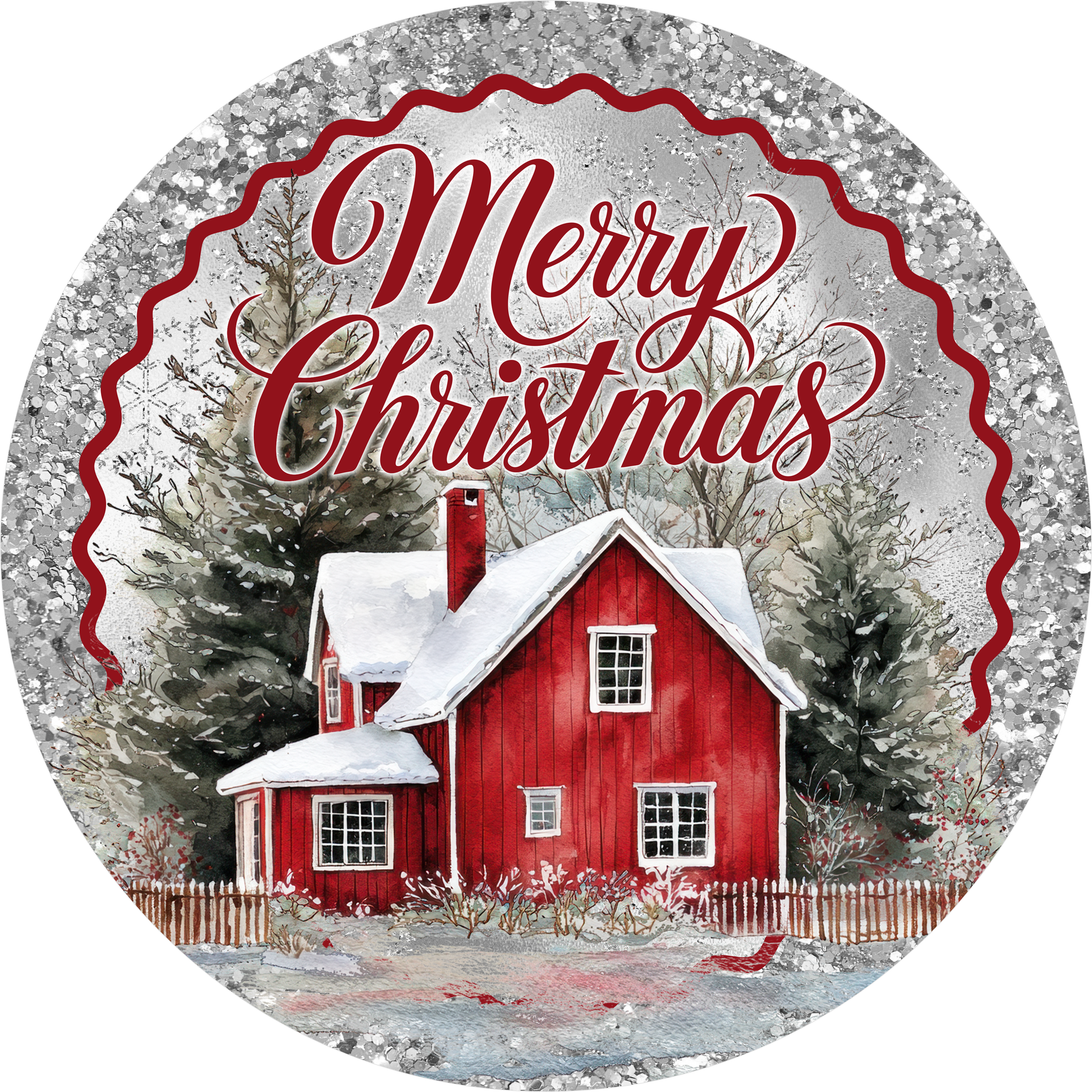 Red House — Christmas Round Wreath Sign