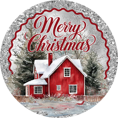 Red House — Christmas Round Wreath Sign
