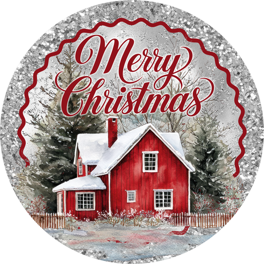 Red House — Christmas Round Wreath Sign