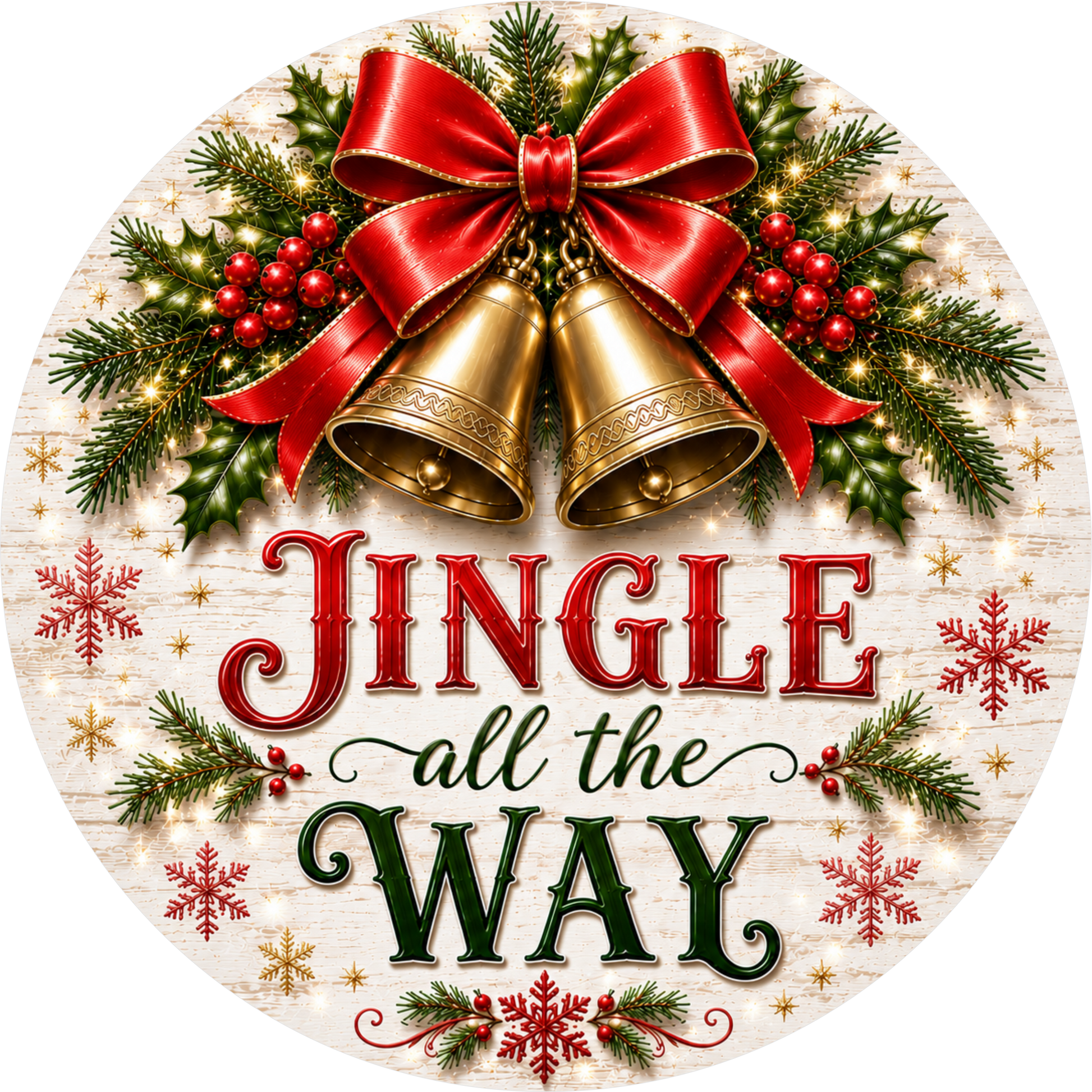 Jingle All the Way in Red — Christmas Round Wreath Sign