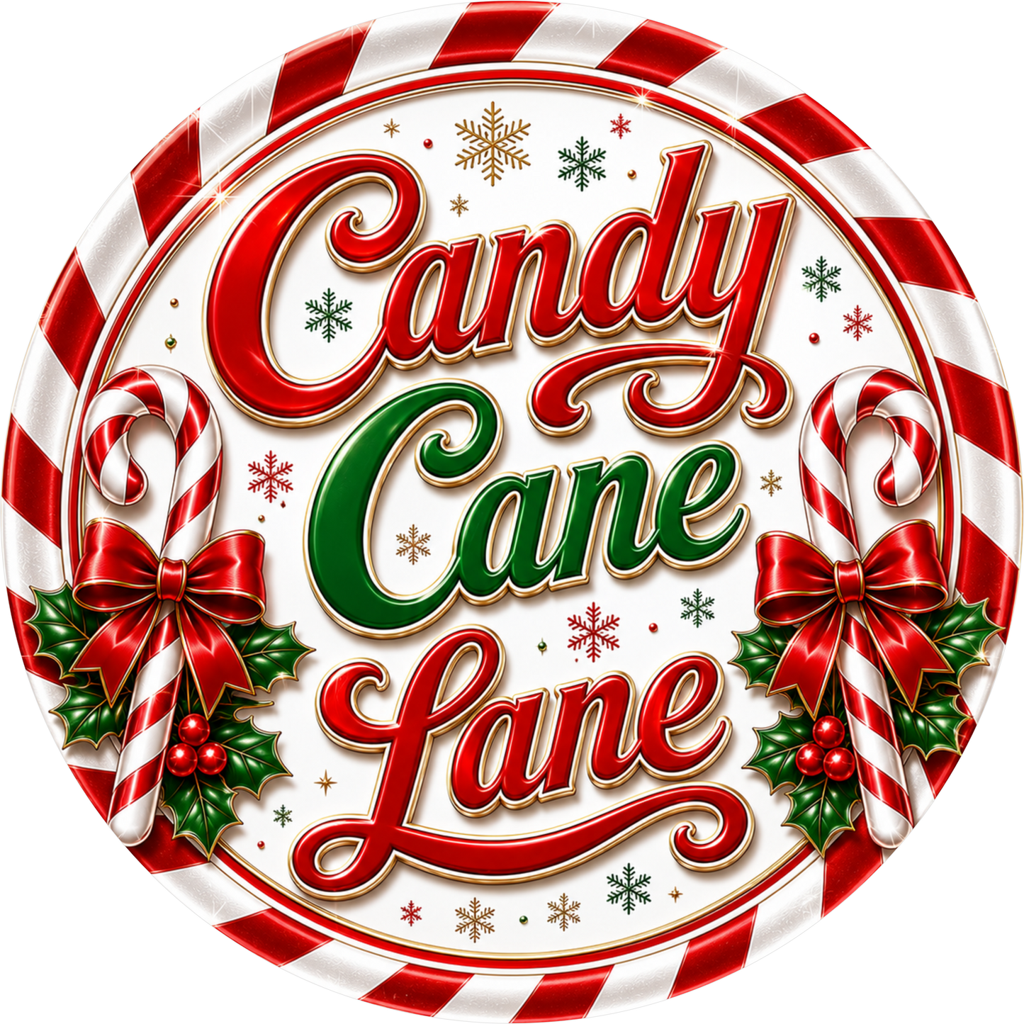 Candy Cane Lane — Christmas Round Wreath Sign