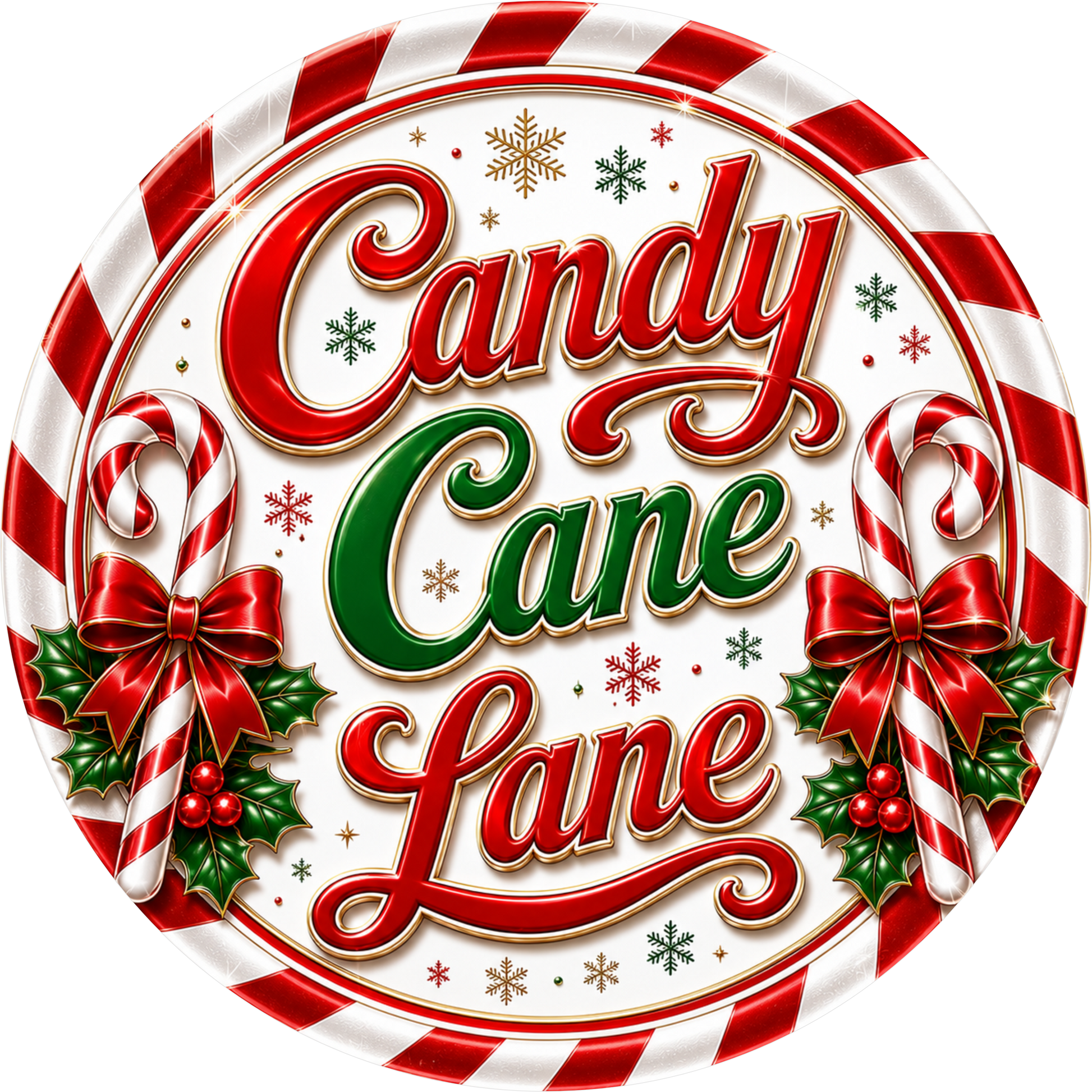 Candy Cane Lane — Christmas Round Wreath Sign