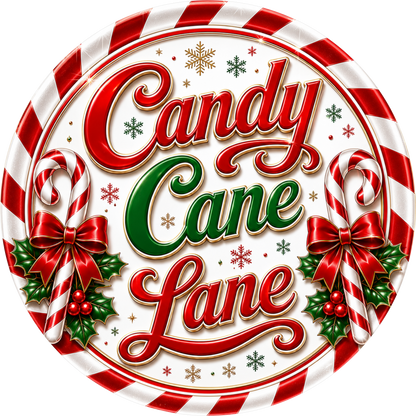 Candy Cane Lane — Christmas Round Wreath Sign