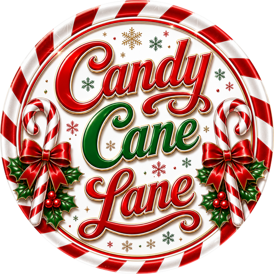 Candy Cane Lane — Christmas Round Wreath Sign