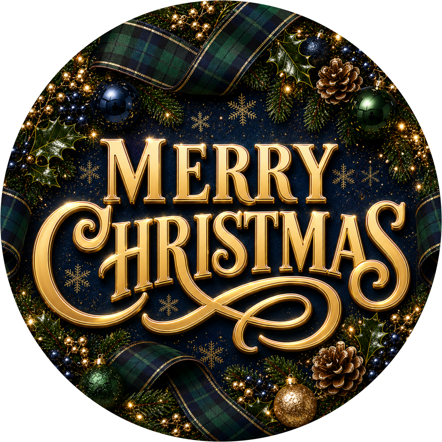 Merry in Green Tartan Plaid — Christmas Square Wreath Sign