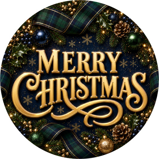 Merry in Green Tartan Plaid — Christmas Square Wreath Sign