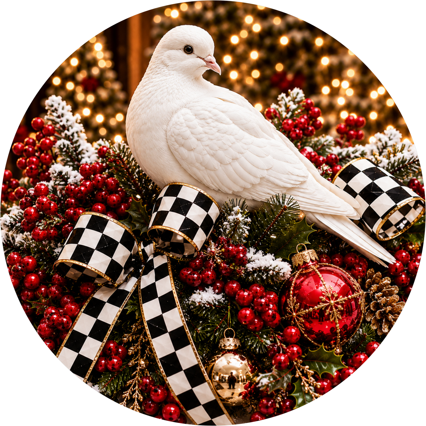 White Dove — Christmas Round Wreath Sign