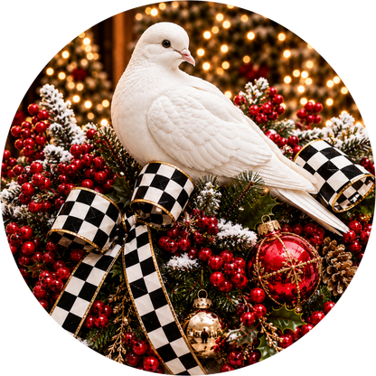 White Dove — Christmas Round Wreath Sign