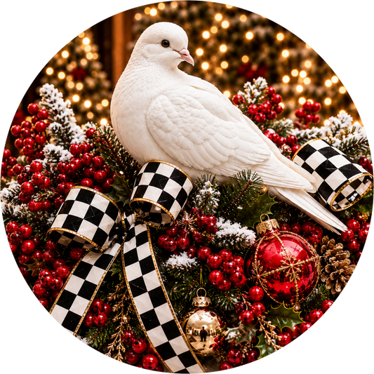 White Dove — Christmas Round Wreath Sign