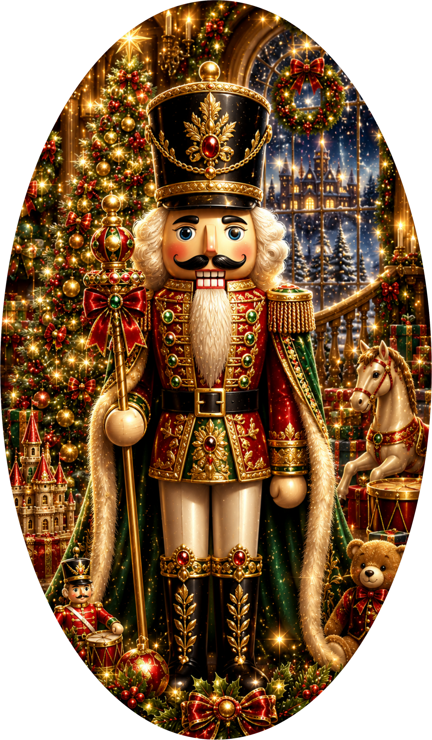 Glam Nutcracker — Christmas Oval Wreath Sign