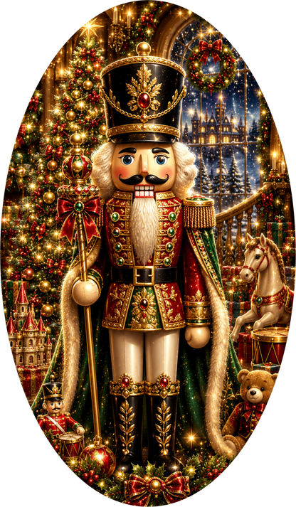 Glam Nutcracker — Christmas Oval Wreath Sign
