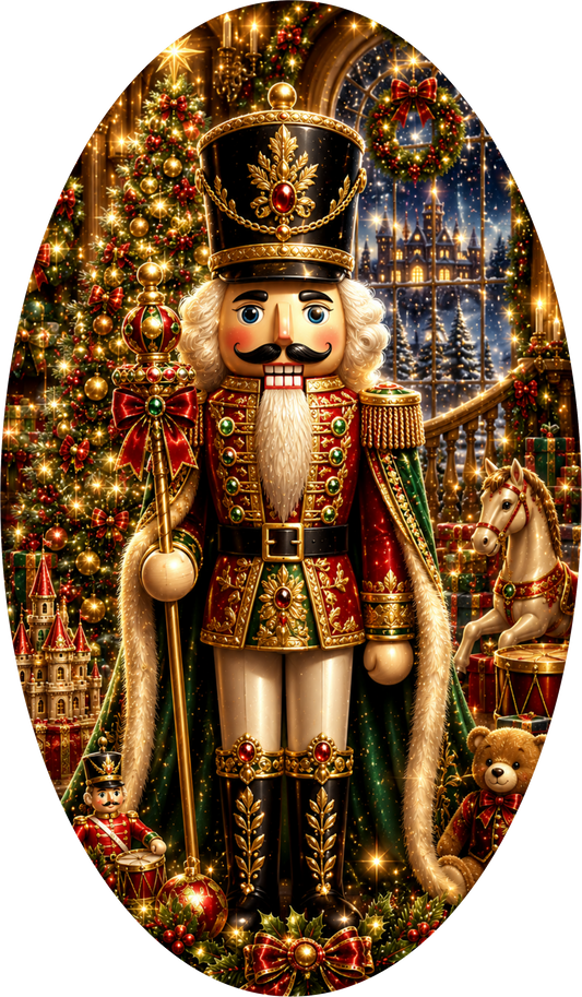 Glam Nutcracker — Christmas Oval Wreath Sign
