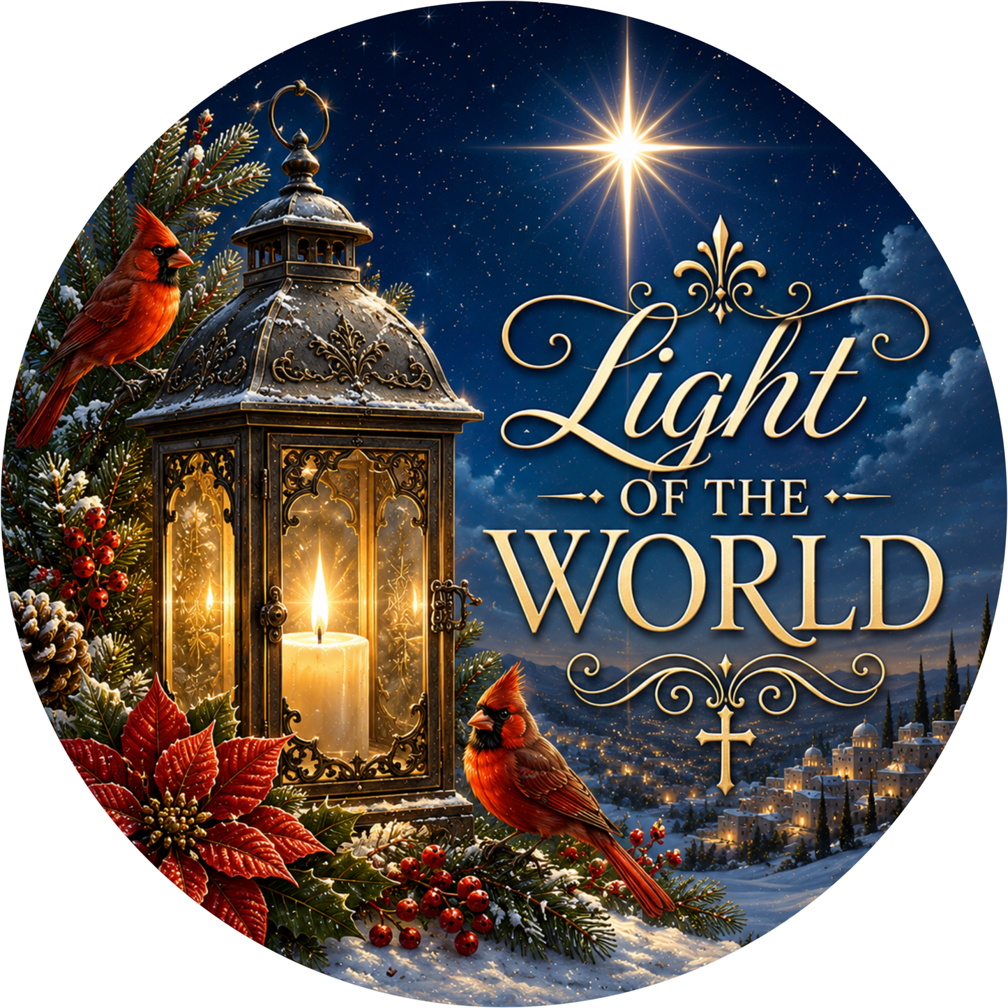 Light of the World — Christmas Round Wreath Sign