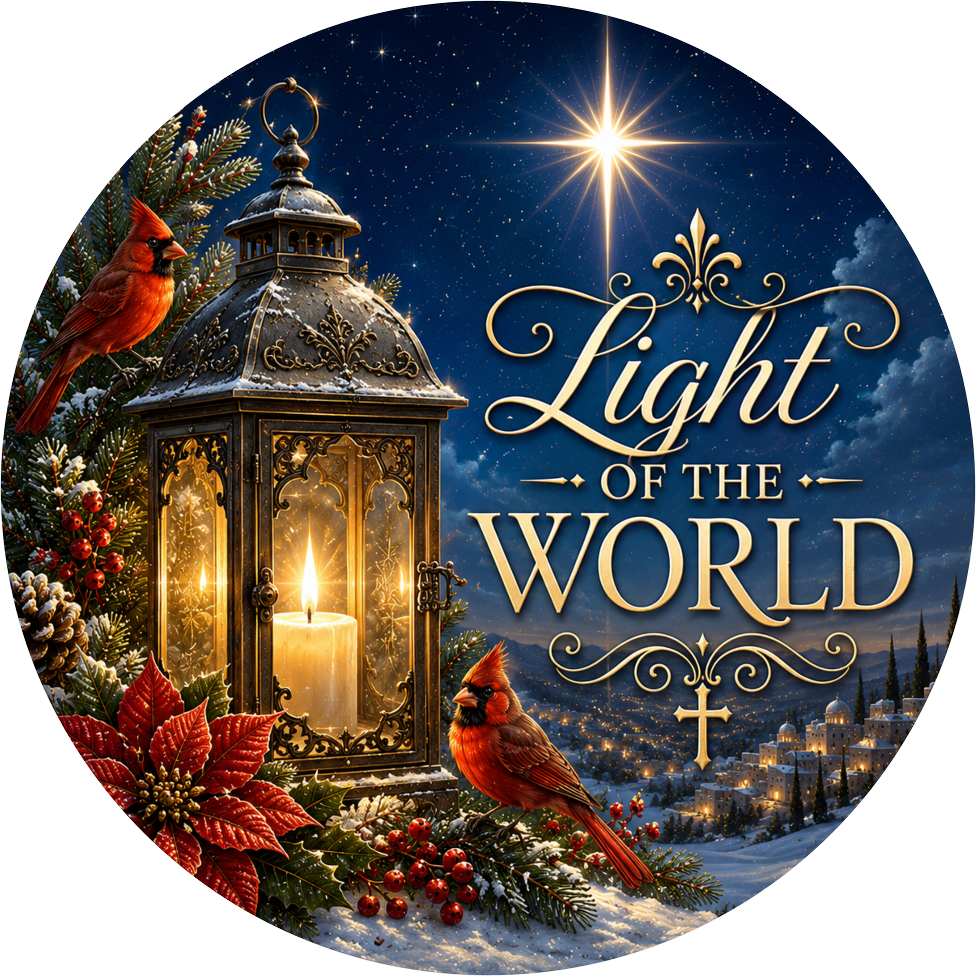 Light of the World — Christmas Round Wreath Sign