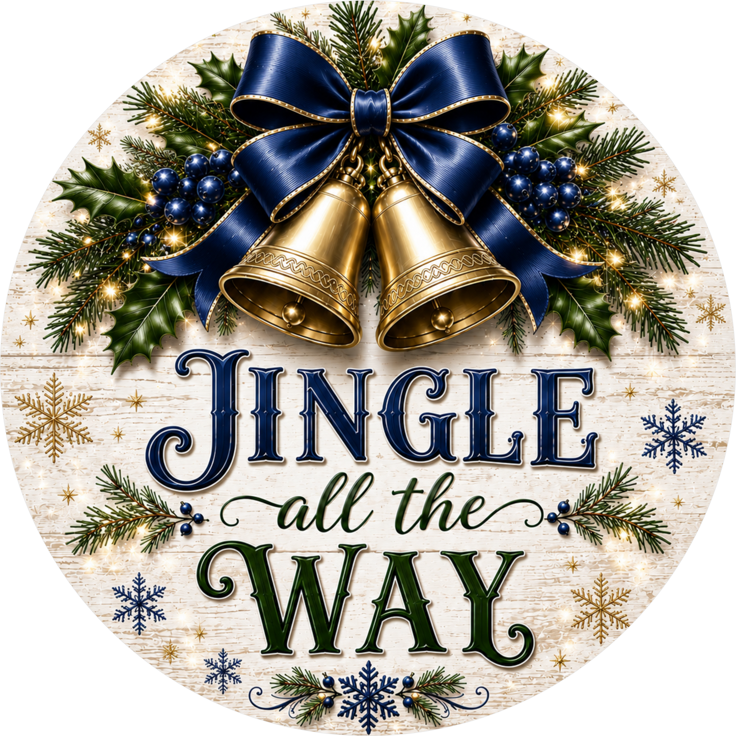 Jingle All the Way in Blue — Christmas Round Wreath Sign