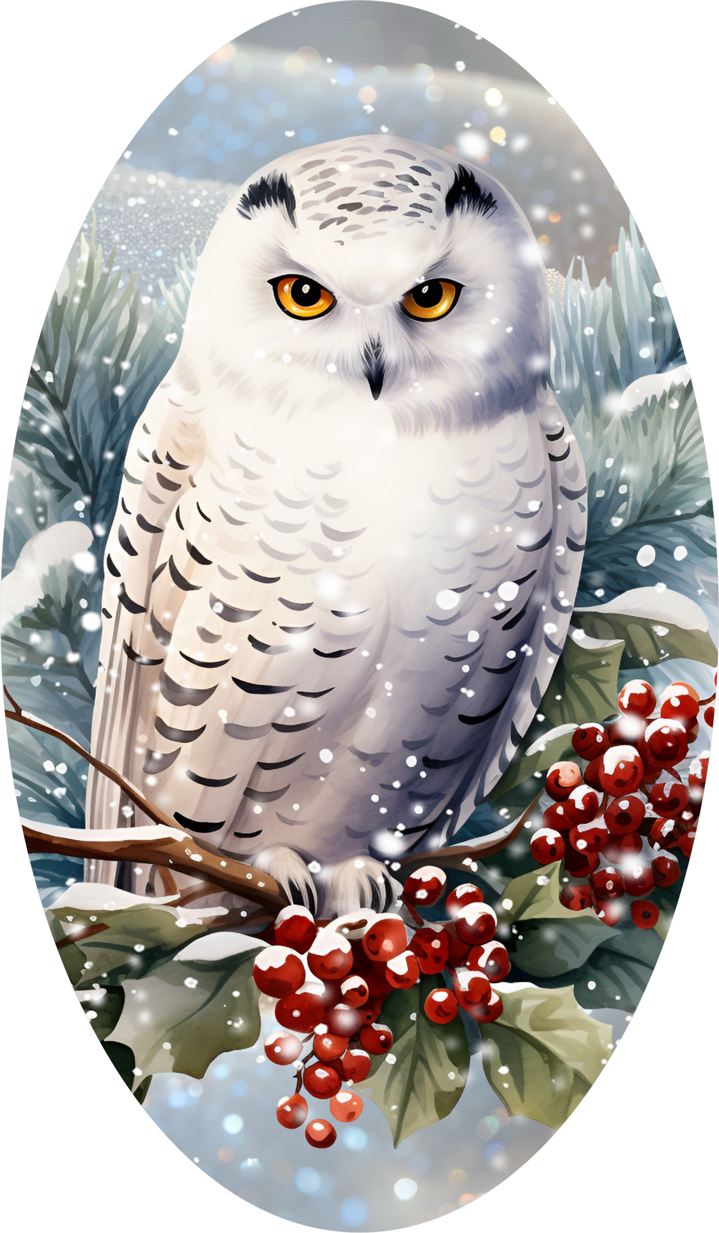 Snowy Owl — Winter Oval Wreath Sign