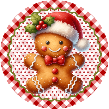 Red and White Gingerbread — Christmas Round Wreath Sign