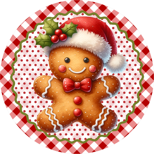 Red and White Gingerbread — Christmas Round Wreath Sign