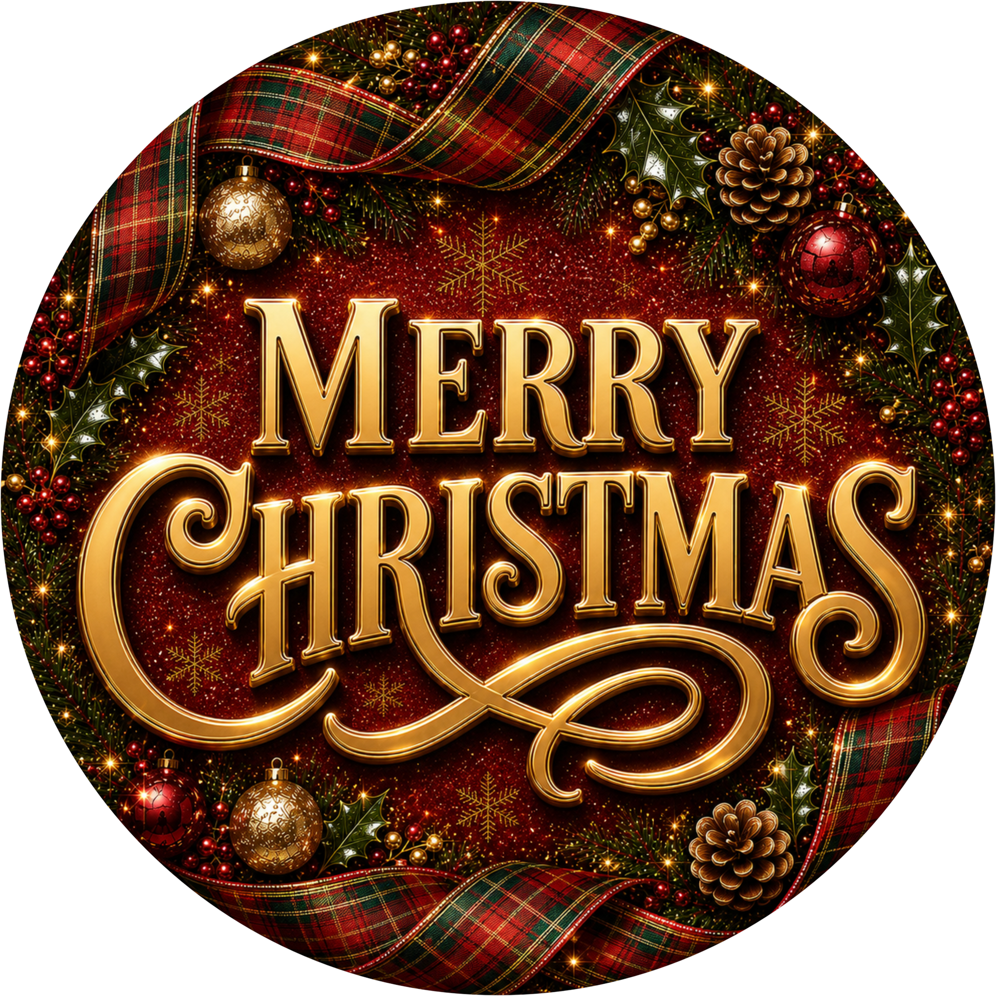 Merry in Tartan Plaid — Christmas Round Wreath Sign
